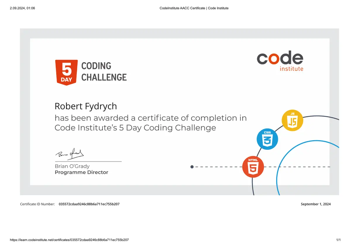 5 Day Coding Challenge certificate preview