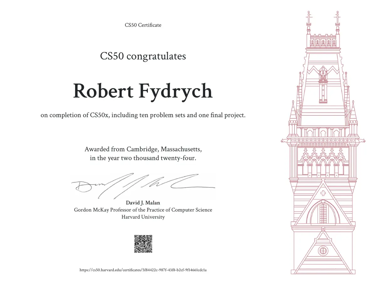 CS50x certificate preview