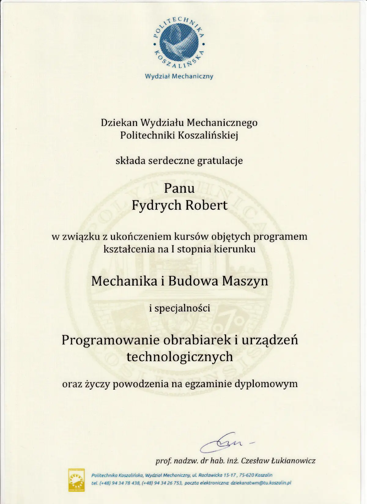 Mechanical Engineering Coursework Completion certificate preview
