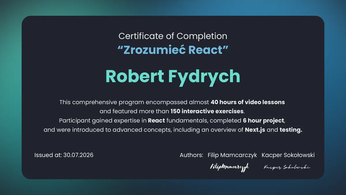 Zrozumieć React certificate preview