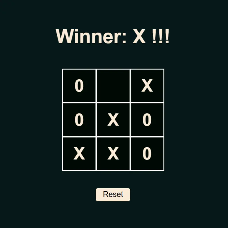 React tic-tac-toe game showing the winning line