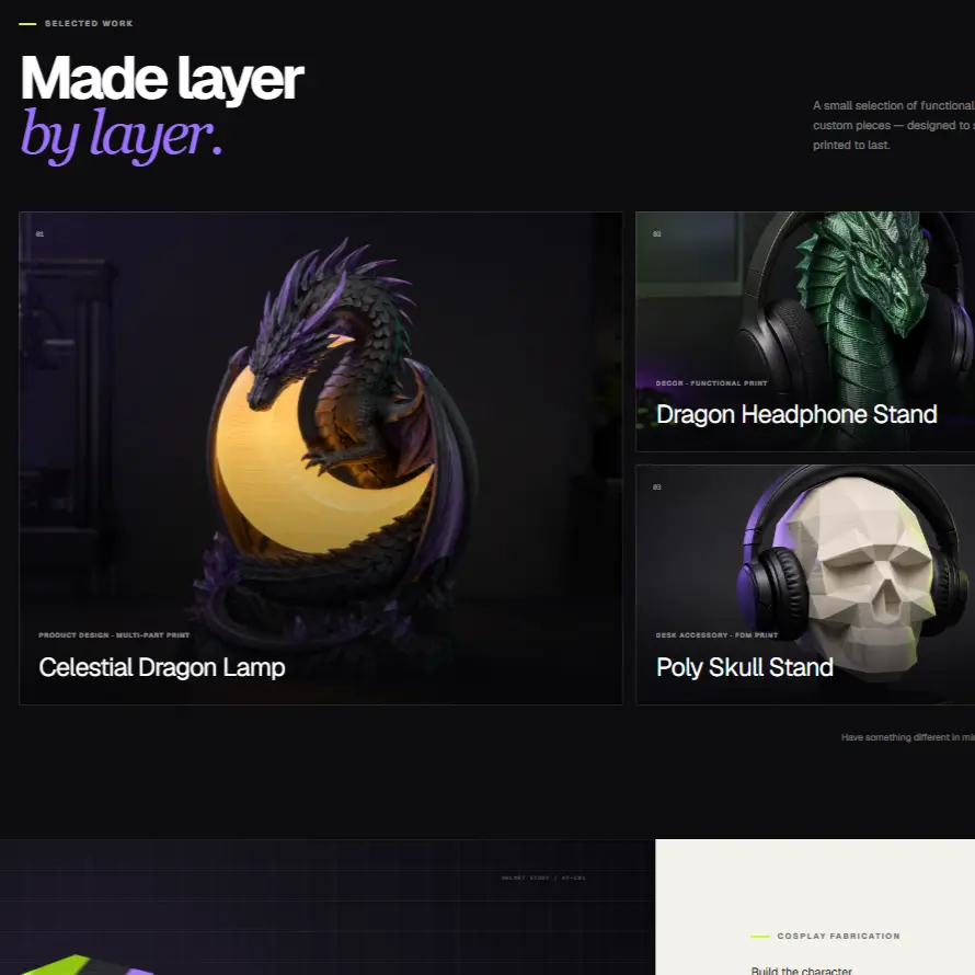 RobyFactory product website presenting 3D printed designs
